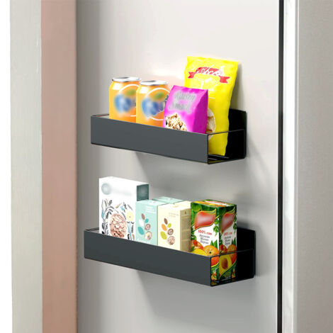 SJLERST Etagère Réfrigérateur Magnétique, 2 Pièces Étagère à Métaux Porte-Épices, Etagere Murale sans Percage Etagère Réfrigérateur - Economie Espace pour la Cuisine (Noir)