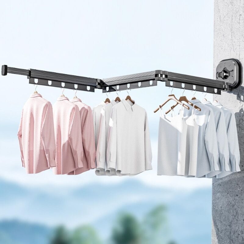 Tendoir à Linge Mural, Design Rétractable pour Intérieur et Extérieur (Gris à Trois Volets) - Sjlerst