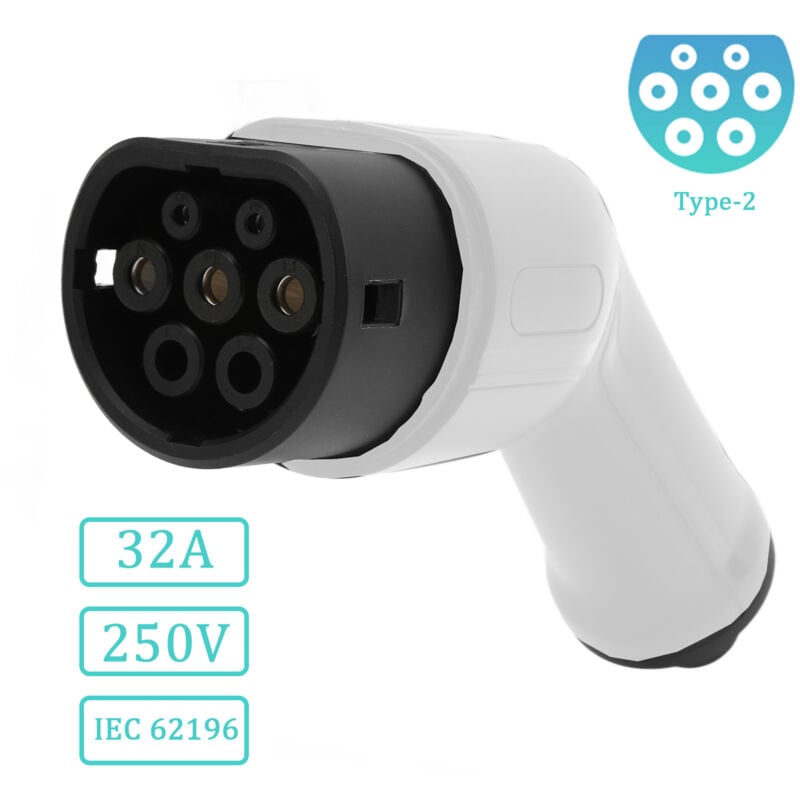 Sjlerst - ev + Prise de Câble de Charge pour Voiture Electrique Type 2 iec 62196, Prise de Remplacement de Câble Chargeur Voiture Electrique, 32A