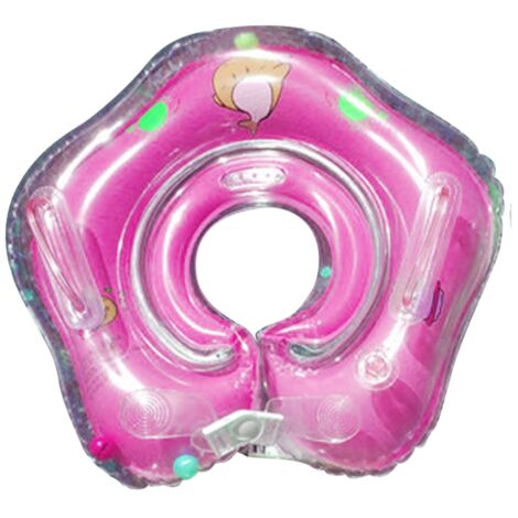 SJLERST Flotteur de natation pour bébé, Double couche transparente en PVC, Anti-fuite, poignée sûre, cou de bébé pour la maison, baignoire intérieure rose