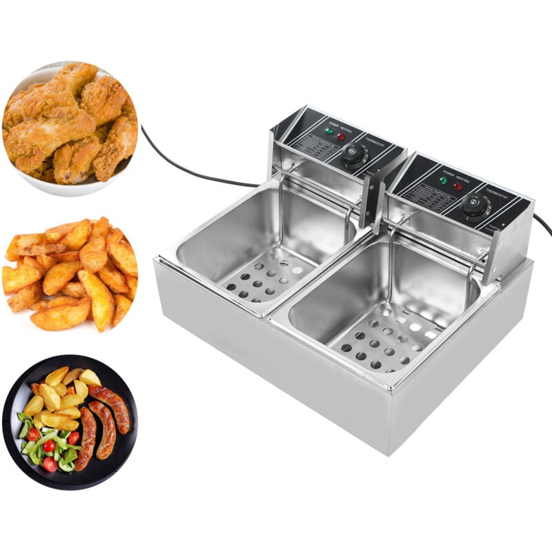 Sjlerst - Friteuse électrique avec double cylindre et double panier et minuteur, en acier inoxydable, température réglable, kit de friteuse à dinde