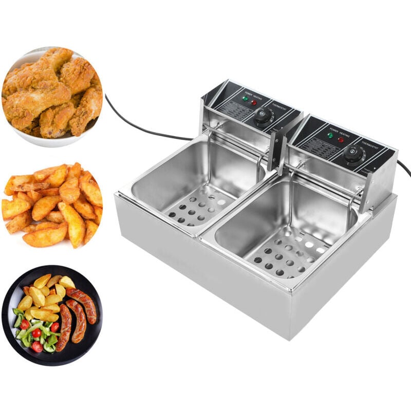 SNQ - Friteuse électrique avec double cylindre et double panier et minuteur, en acier inoxydable, température réglable, kit de friteuse à dinde