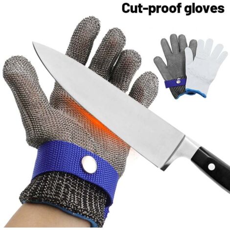 SJLERST Gant Anti Coupure Gant de Sécurité Résistant Aux Coupures en Acier Inoxydable pour la Chasse, la Pêche, le Boucher, en Coton Durable, Haute Performance, Protection de Niveau 5 (M)