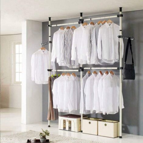 SJLERST Garde-Robe Téléscopique Porte-Vêtements avec Barres Transversales, Hauteur réglable 281cm-329cm Largeur réglable 153.5cm-272cm