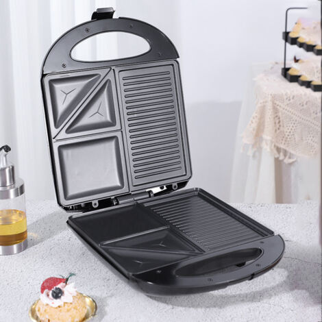 SJLERST Gaufrier 1400 Watt, facile à nettoyer avec revêtement antiadhésif en fer, 3in1 forme de poêle grill électrique sandwich oeuf multifonctions