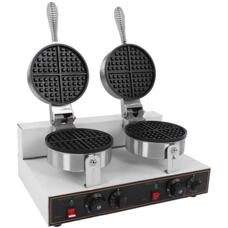 SJLERST Gaufrier Double 2400W, Chauffage Rapide Revêtement Antiadhésif Poignée Isolée Gaufrier Professionnel pour de Délicieuses Gaufres (Prise UE 220V)