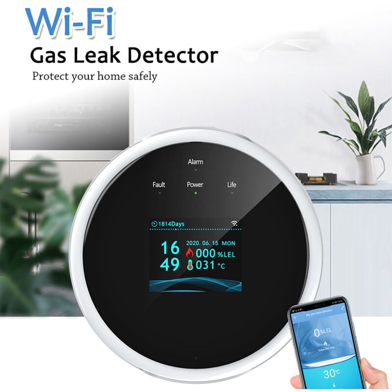 Sjlerst - Graffiti wifi Alarme de gaz domestique, Détecteur de fuite de gaz de cuisine Électrovanne Alarme de gaz combustible