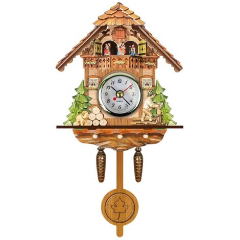 SJLERST Horloge à coucou Antique en bois, nichoir mural, décoration de maison suspendue, pendule à cloche pivotante automatique