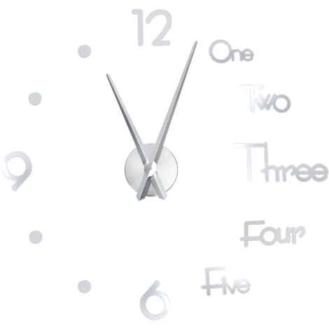 SJLERST Horloge murale adhésive sans cadre, autocollant de Surface de miroir DIY pour la décoration de la maison, du bureau et de la salle, grand argent
