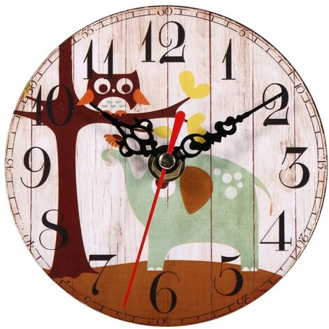 SJLERST Horloge murale Antique créative, horloges rondes en bois de Style Vintage, décoration de bureau à domicile (1)