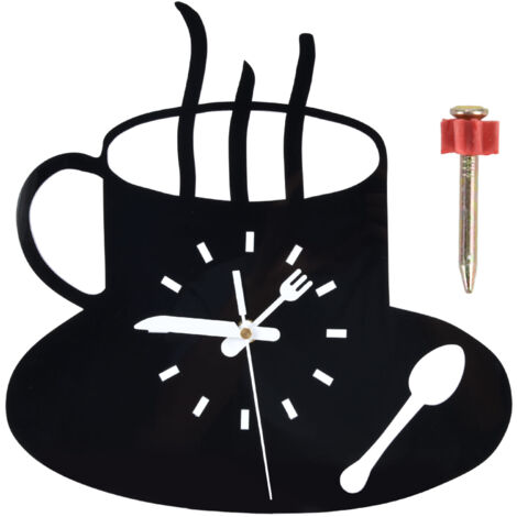 SJLERST Horloge murale de cuisine 3D tasse à café moderne Style acrylique mouvement silencieux conception sans cadre horloge murale silencieuse