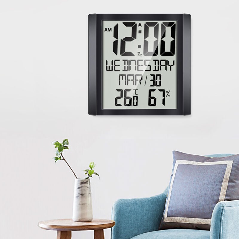 Horloge murale numérique avec température et humidité, 8.6'' grand écran ℃/ ℉ sélectionnable à l'intérieur, thermo-hygromètre, moniteur météo précis