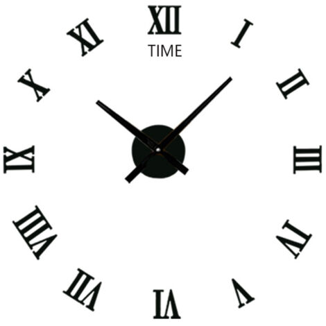SJLERST Horloge murale silencieuse 3D moderne en acrylique noir, auto-adhésive pour salon et maison