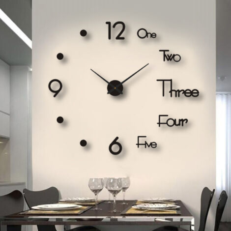 SJLERST Horloge murale veilleuse sans cadre décorative lumineuse silencieuse pour salon chambre à coucher noir moyen 90 cm/35,43 pouces