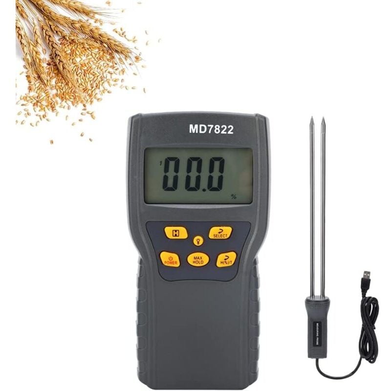 Humidimètre portatif de grain, Détecteur d'humidité numérique de grain de mètre de maïs, plage de mesure d'humidité 2% -30%, avec sonde, pour les