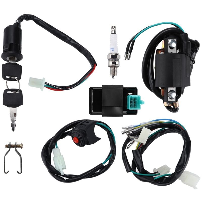Sjlerst - Kit Bobine D'allumage de Commutateur D'arrêt, Kit de Faisceau de Câblage de Bougie D'allumage cdi pour Start Dirt Pit Bike atv 50CC 70CC