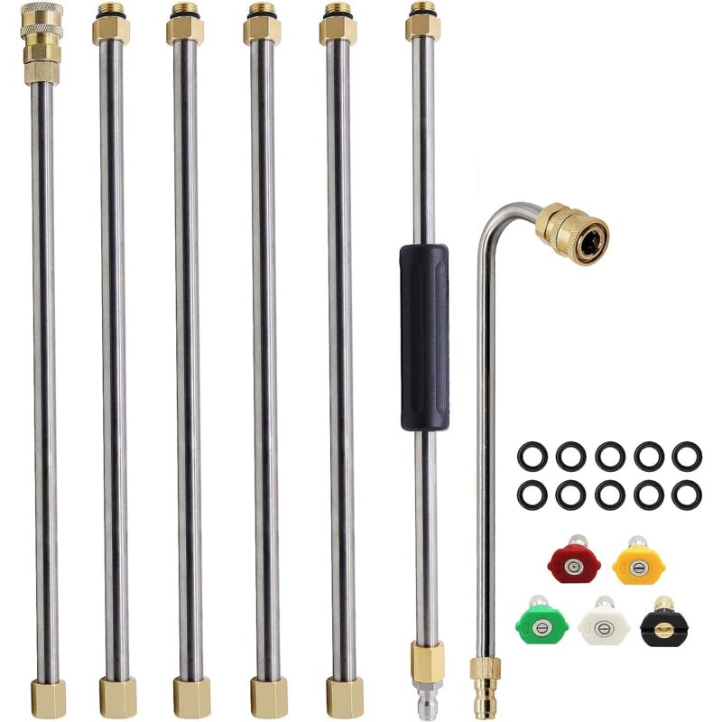 Sjlerst - Lot de 7 Ensemble de baguette d'extension pour nettoyeur haute pression, lance pour nettoyeur haute pression, outil de nettoyage de