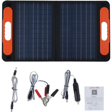 SJLERST Kit De Panneau Solaire Portable, Chargeur Solaire Pliable Monocristallin à Double Port USB 60 W 18 V Avec Support Pour Camping En Plein Air