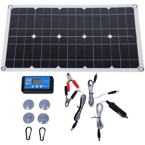 SJLERST Kit de panneaux solaires 100W, étanche IP67, chargeur de panneau solaire haute efficacité avec contrôleur 12V 24V 20A, 2 crochets pour l'extérieur