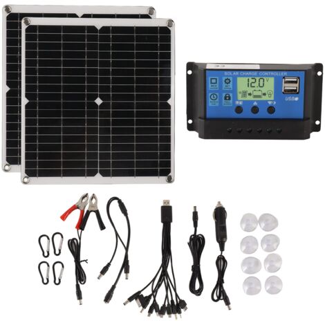 SJLERST Kit de panneaux solaires 50W, 60A, contrôleur de Charge solaire, ensemble avec 2 sorties USB, pour Camping-Car, panne d'électricité