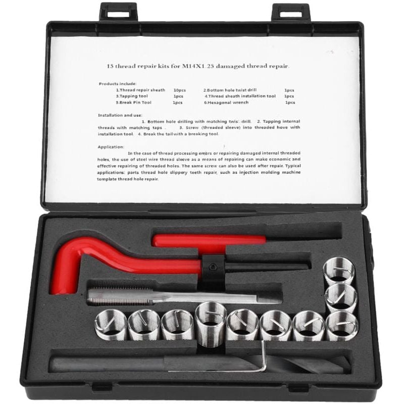 SNQ - Kit de réparation de Filetage 17 pièces, kit d'huile hélicoïdale en Acier Inoxydable M12x1.25 forets ss tarauds Inserts filetés Outil