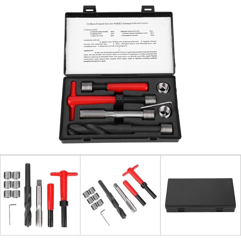 Sjlerst - Kit de Réparation de Filetage M16x2, Clé de Foret Torsadée en Acier Inoxydable Insert Fileté