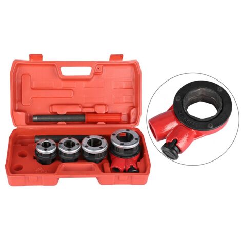 SJLERST Kit de tarauds de tuyau, kit de filières avec 4 filières filetées 1/2", 3/4", 1", 1-1/4", luge de coupe manuelle, coupe-tube pour raccords de tuyaux