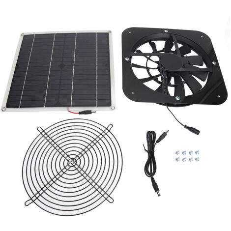 SJLERST Kit de ventilateur de panneau solaire, ventilateur d'extraction solaire 100W, panneau à énergie solaire avec ventilateur rond de 10 pouces pour serre, hangar, poulailler, noir