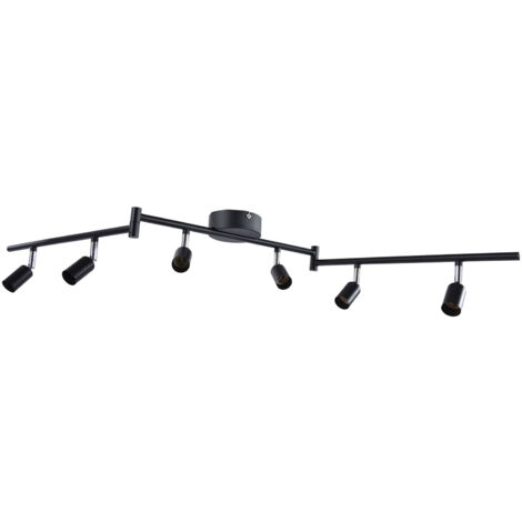 SJLERST Kit di illuminazione a binario Testa della lampada ruotabile Faretto da soffitto a 6 vie Attacco base GU10 85‑265VNero
