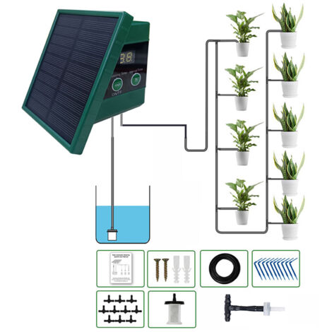 SJLERST Kit d'irrigation goutte à goutte automatique solaire à économie d'énergie avec minuterie et dispositif anti-siphon