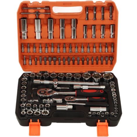 SJLERST Kit D'outils Mécaniques de 108 Pièces, avec Douilles, Embouts de Tournevis, Clés à Cliquet, Clés Hexagonales et Plus Encore pour la Réparation Automobile, L'entretien Ménager
