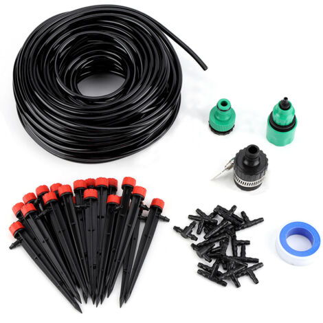 SJLERST Kit Irrigation Goutte Goutte, Système D'irrigation Jardin Irrigation Goutte Goutte Irrigation Automatique avec Tuyau de 25 m et Joint en T 19 x 4/7 pour Paysage Plantes de Patio