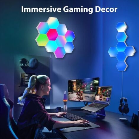SJLERST Lampada da parete a LED esagonale, luci esagonali intelligenti, lampada da gioco RGB con controllo touch, luci notturne fai-da-te, modulo geometrico per configurazione di gioco, luce decorativ