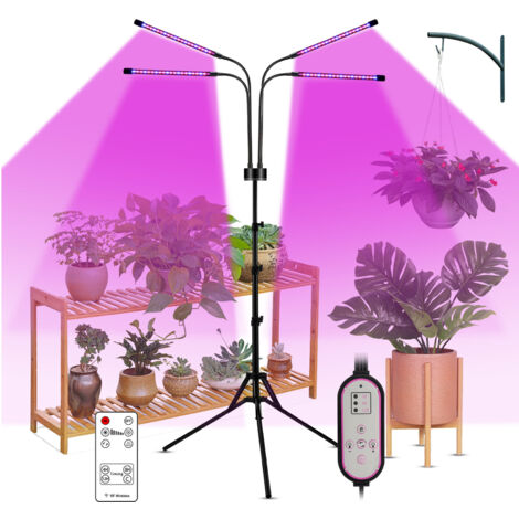 SJLERST Lampe de croissance 40 W 80 LED avec ampoules bleu-rouge, minuterie 4/8/12 h, 9 niveaux de luminosité pour semis de plantes d'intérieur, lampes de culture à col de cygne réglables à spectre co