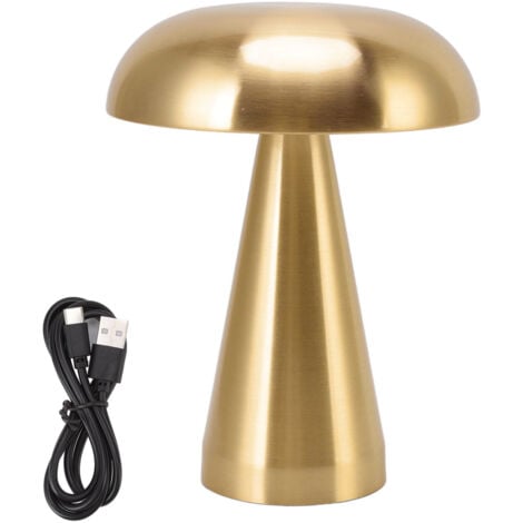 SJLERST Lampe de table champignon style industriel minimaliste moderne 3 couleurs réglable rechargeable lampe de bureau innovante à commande tactile or