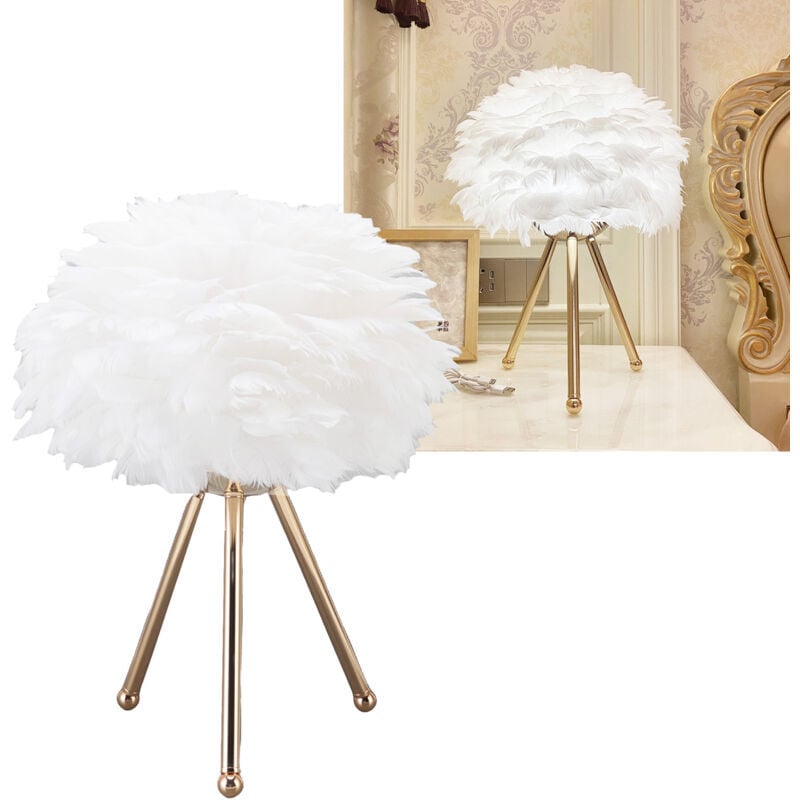 Lampe de Table Plume Lampe de Chevet pour Salon Chambre Décoration de Maison Abat-jour Plume Blanche Nuage Cadeau Saint Valentin Anniversaire