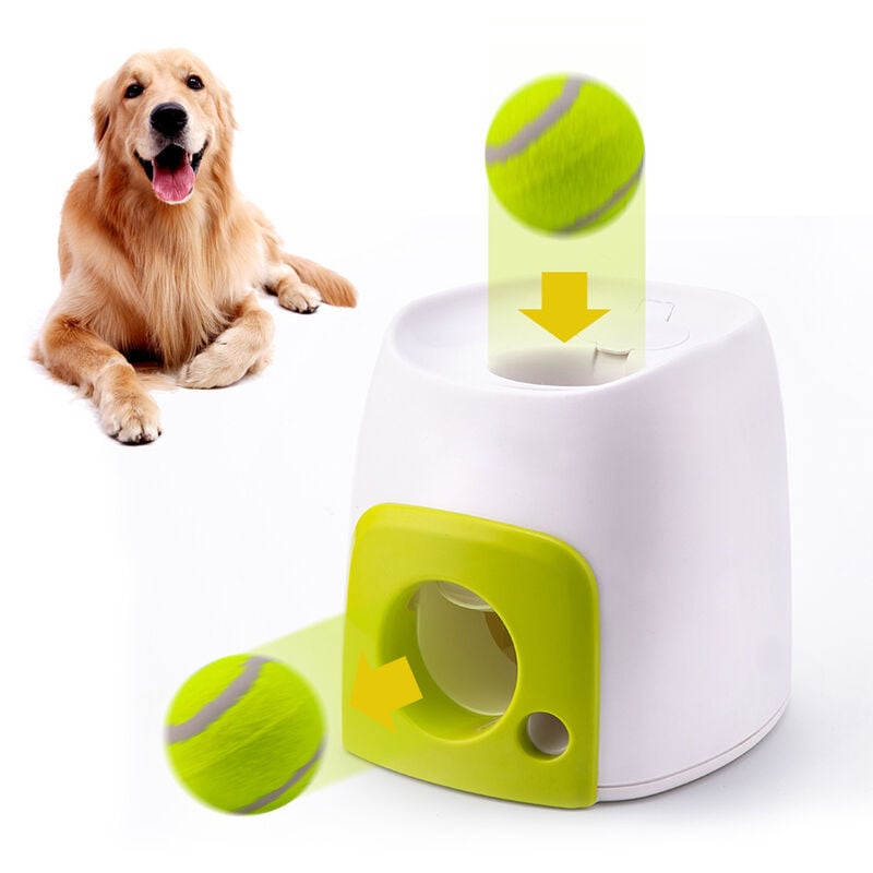 Lanceur de balle automatique interactif pour chien - Machine de récompense alimentaire - Machine à lancer de balle de tennis pour dressage de chien