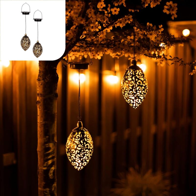 Sjlerst - Lanterne Solaire pour Extérieur,2 Tomshine Lanterne de Jardin,Lanterne Solaire à led en Métal pour Patio Extérieur sur L'arbre