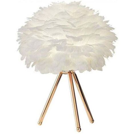 SJLERST LED Feather Table Lamp with Push Button, Decorative Dimmable Light, Gold, for Office or Bed, Night Light, EU Plug Type 1, Triangular