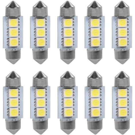 Sjlerst – Lot de 10 ampoules LED 36 mm 12V – 3 SMD 5050 blanc – Éclairage intérieur voiture – Durée de vie 50 000 heures