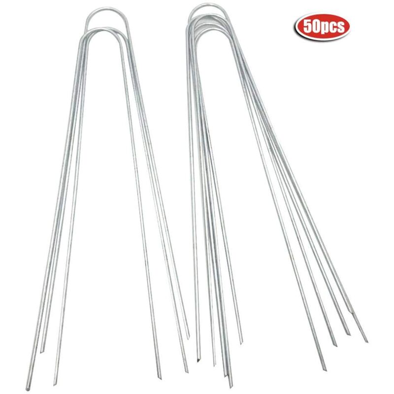 Lot de 50 Piquets en forme de u Antirouille, pour sécuriser couverture du sol, mauvaises herbes, les tissus et les ancrages de clôture - Sjlerst