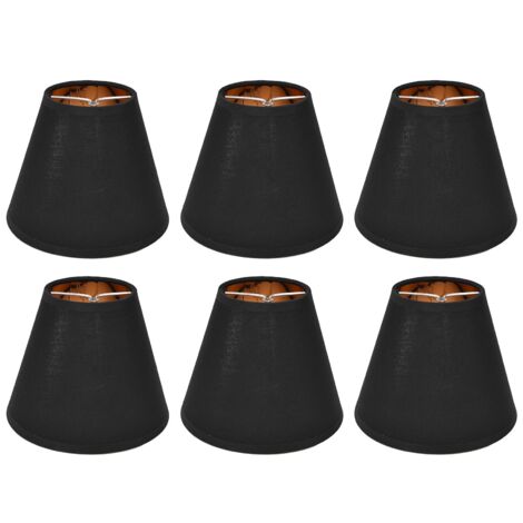 Sjlerst – Lot de 6 abat-jours en tissu noir avec doublure dorée – Clip sur E14 – Installation rapide pour lampes de sol et lustres
