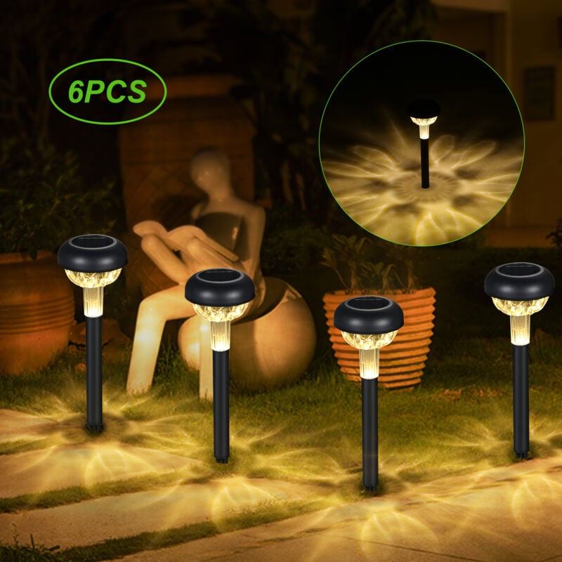 Lot de 6 lampes solaires d'extérieur à led, batterie rechargeable intégrée de 600 mAh, étanchéité IP65, éclairage paysager pour terrasse, cour,