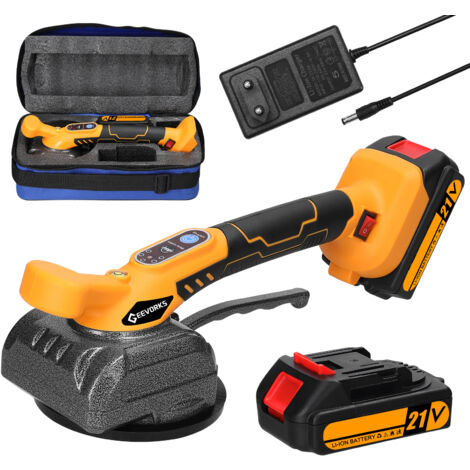 SJLERST Machine à carreler automatique 21 V 1300mAh, avec 2 piles, 5 vitesses réglables, haute capacité de charge, ventouse agrandie avec niveau à bulle