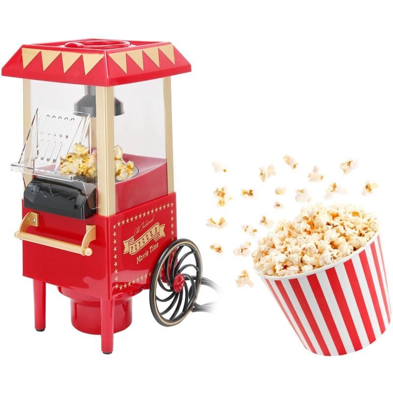 Machine à Pop‑corn Automatique Modèle Rétro Rouge Fabricant de Pop‑corn Ménage pour Anniversaire Fête Cadeau