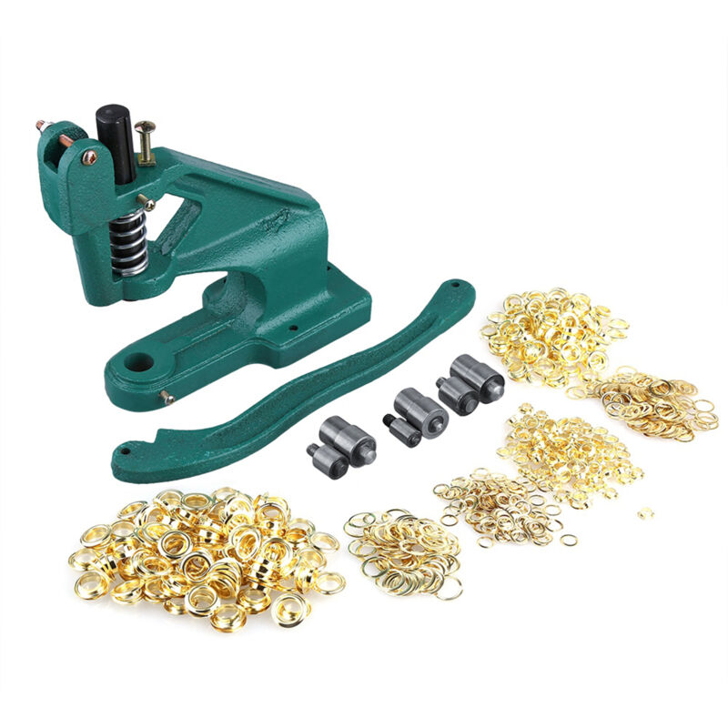 SJLERST Machine Pince à Oeillets Professionnelle, Manuelle à Crémaillère avec 3 Matrices et 900pcs Oeillets 6mm/10mm/12mm pour DIY Couturières