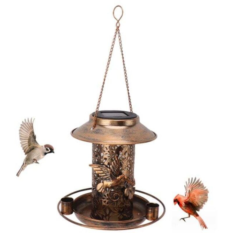 Mangeoire Solaire pour Oiseaux en Métal,Mangeoire pour Oiseaux Extérieur Mangeoire Lanterne Oiseaux Mangeoire Oiseaux Imperméable Distributeur de