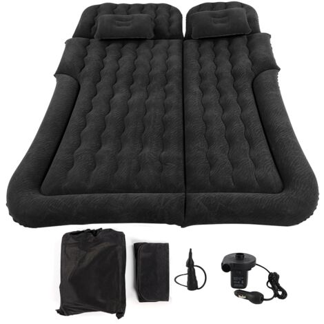 SJLERST Matelas de voyage gonflable multifonction 2 en 1 en PVC floqué, coussin de repos moelleux pour voiture SUV, noir