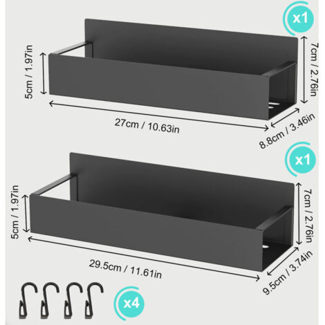 SJLERST Mensola magnetica per frigorifero, set di 4 porta spezie in metallo, mensola a parete senza foratura - Salvaspazio per la cucina (Nero)