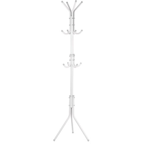 SJLERST Metal Coat Rack with Multiple Hooks, Hat Rack, Tree Stand, Garment Bag Hanger, Home Bedroom Organizer (White)